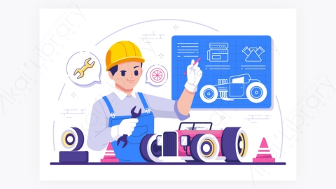 图片素材-汽车修理工平面设计插图