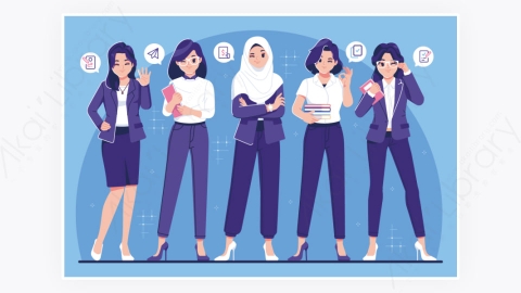 图片素材-商务企业职业金融女商人可爱的角色集合
