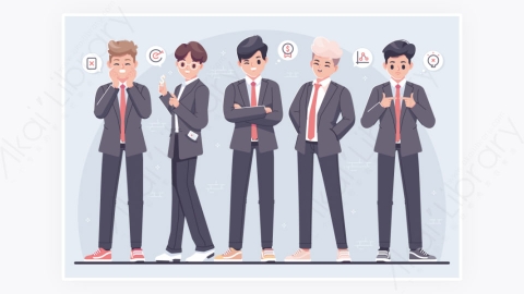 图片素材-商务企业职业金融商人可爱卡通人物集合