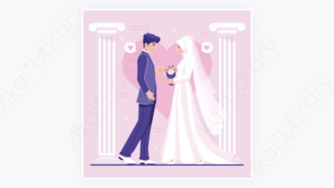 图片素材-可爱浪漫卡通婚礼情侣人物插图