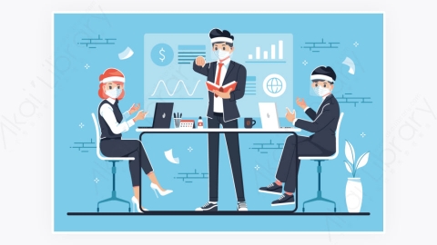 图片素材-新冠病毒疫情期间的商务企业办公室插图