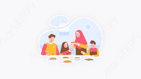 图片素材-穆斯林家庭一起在餐桌上吃饭