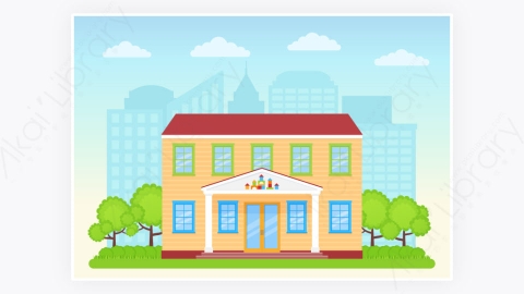 图片素材-幼儿园门面插图学龄前建筑的前视图