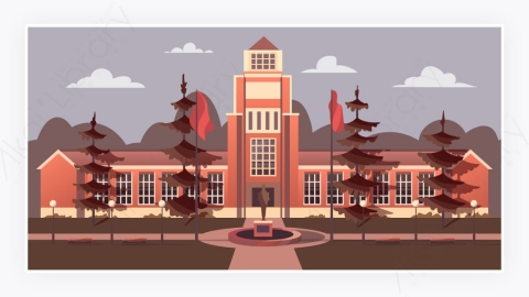 图片素材-卡通风格大学建筑