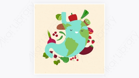 图片素材-世界粮食日与手绘卡通胃插图
