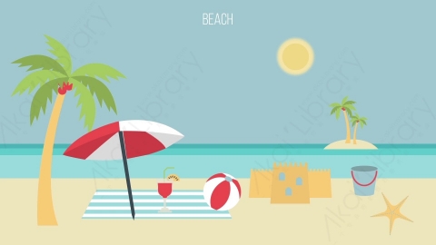 AE模板-MG扁平场景背景_Beach海滩