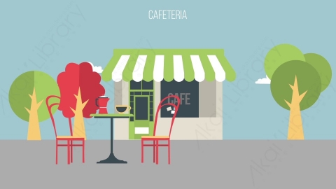 AE模板-MG扁平场景背景_Cafeteria户外餐厅