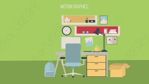 AE模板-MG扁平场景背景_Graphic_Design工作间书房电脑办公桌