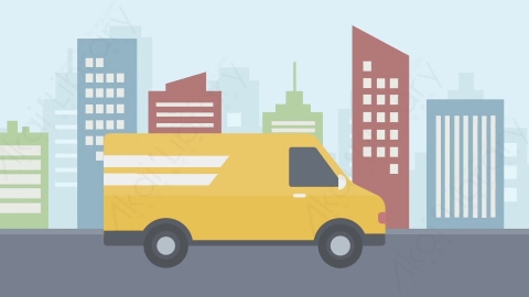 AE模板-MG扁平场景Car_Service快递配送车在城市都市行驶
