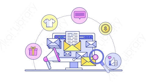 AE模板-MG扁平场景12_E-mail_Marketing人在电子邮件营销图标里走动