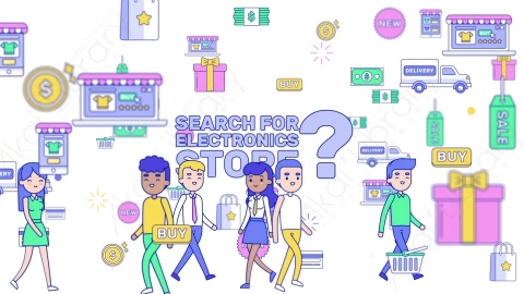 AE模板-MG扁平场景14_People_E-Shop人在网上购物图标里走动