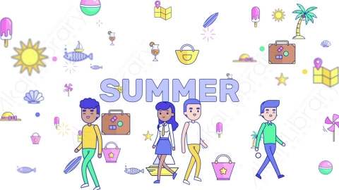 AE模板-MG扁平场景21_People_Summer人在夏季图标里走动