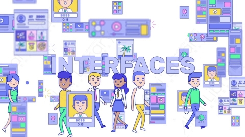 AE模板-MG扁平场景23_People_interfaces人在网上社交图标里走动