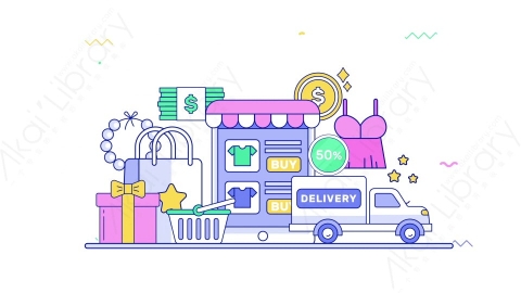 AE模板-MG扁平场景51_Online_Shopping网上商店图标组合展示