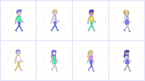 AE模板-MG扁平走路行走的人物角色包Characters