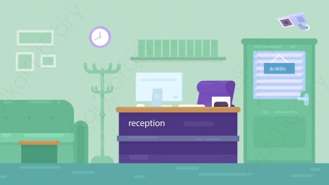 AE模板-MG扁平场景背景Reception等候室前台
