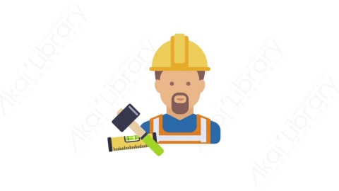 AE模板-MG扁平人物角色头像元素图标Builder (one)建筑工人