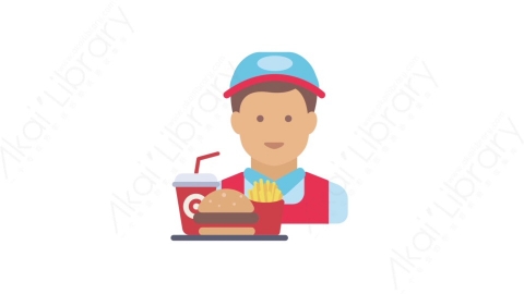 AE模板-MG扁平人物角色头像元素图标Fast food waiter快餐店服务员