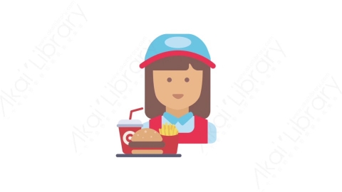 AE模板-MG扁平人物角色头像元素图标Fast food waitress快餐店服务员