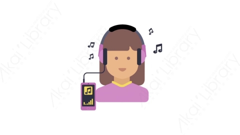AE模板-MG扁平人物角色头像元素图标Woman headphones女耳机