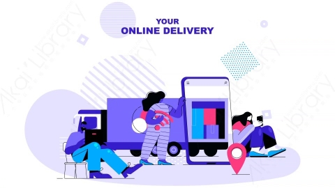 AE模板-Your_online_delivery网上购物在线购物MG扁平卡通场景背景