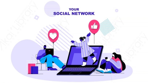 AE模板-Your_social_network社交网络MG扁平卡通场景背景