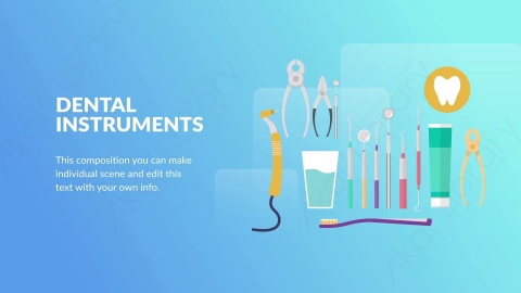 AE模板-Dental Instruments牙科仪器扁平卡通场景背景
