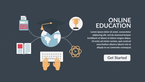 AE模板-DC_Online_Education网络教育扁平卡通图标场景背景