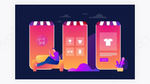 图片素材-冠状病毒流行网上商店在智能手机移动应用程序上的消费
