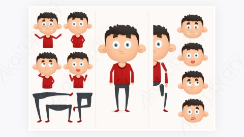 图片素材-MG扁平卡通插画Q版大头男孩儿童角色人物5