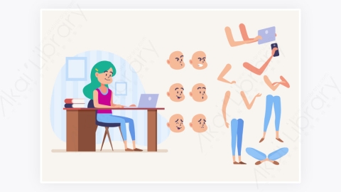 图片素材-MG扁平卡通插画女人写字角色人物1