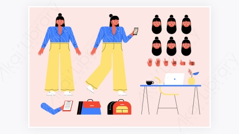 图片素材-MG扁平卡通插画女性角色人物7