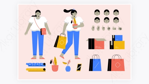 图片素材-MG扁平卡通插画女性角色人物8