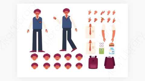 图片素材-MG扁平卡通插画男学生青年角色人物6