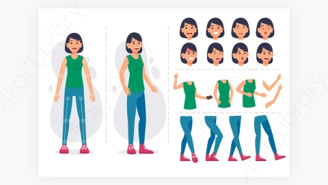 图片素材-MG扁平卡通插画骨骼关节女人角色人物4