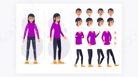图片素材-MG扁平卡通插画骨骼关节女人角色人物5