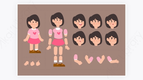 图片素材-MG扁平卡通插画骨骼关节身体拆分女孩儿童角色人物1
