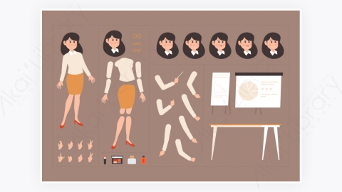 图片素材-MG扁平卡通插画骨骼关节身体拆分女青年角色人物6