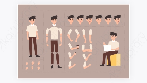 图片素材-MG扁平卡通插画骨骼关节身体拆分男青年角色人物8