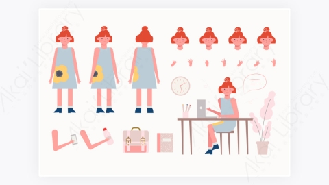 图片素材-MG扁平插画卡通女人角色人物4