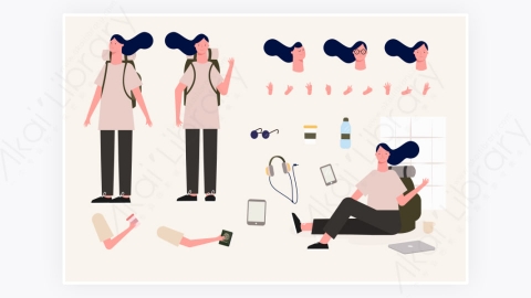 图片素材-MG扁平插画卡通旅行者女孩角色人物5