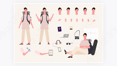 图片素材-MG扁平插画卡通旅行者男孩角色人物9