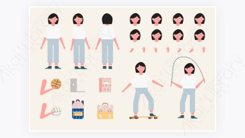 图片素材-MG扁平插画卡通运动女人角色人物1