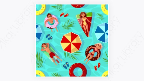 图片素材-卡通夏季游泳馆场景矢量插画-2