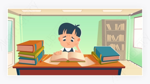 图片素材-卡通学校学习学生忧愁担忧-5