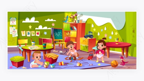 图片素材-卡通幼儿园内部操场娱乐室场景