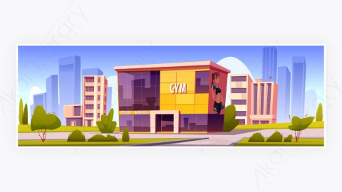 图片素材-夏季现代体育馆卡通建筑