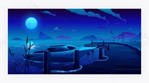 图片素材-夜间晚上河岸水边河流自然景观-5