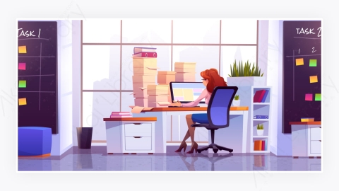 图片素材-女人坐在办公室桌前用计算机工作