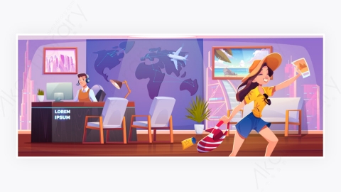图片素材-妇女旅行社快乐的女孩买衣服场景背景